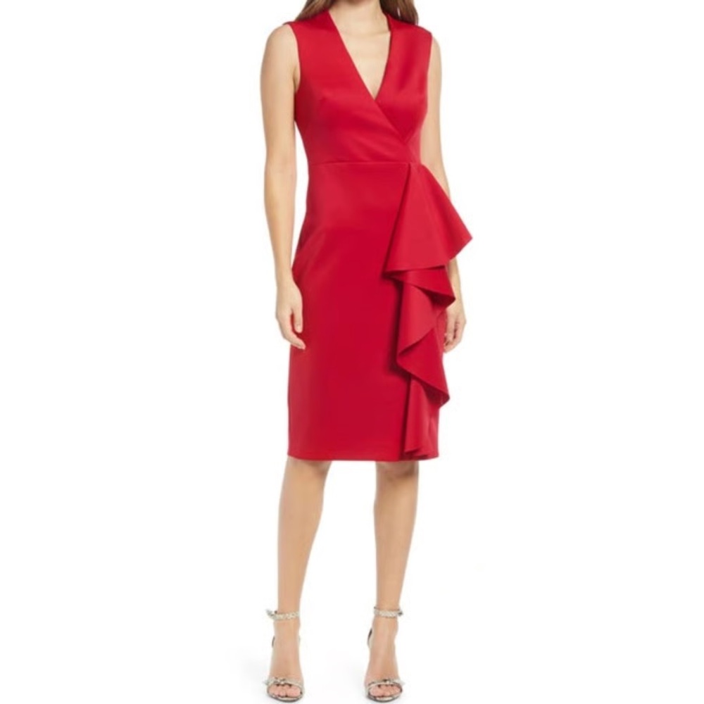 Eliza J Red Ruffle Midi Dress